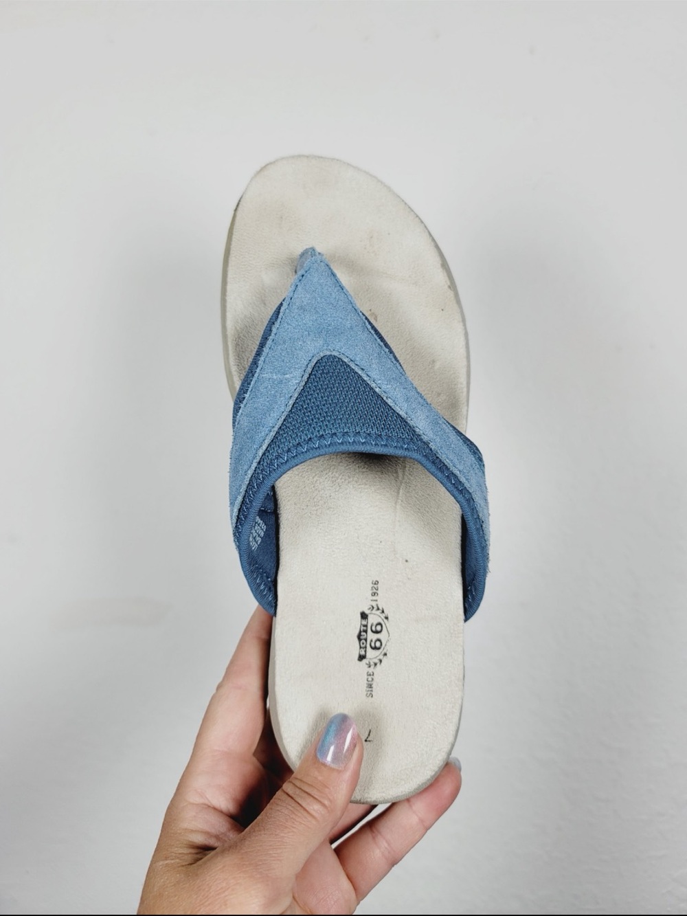 Route 66 Blue Suede Flip Flop Sandal, Size 7